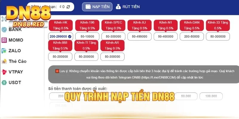 Quy trình nạp tiền DN88